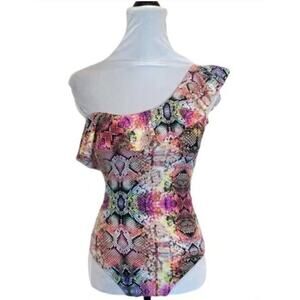 Red Carter Pool Party Ready Y2k one piece  shoulder animal print swimsuit 12/XL